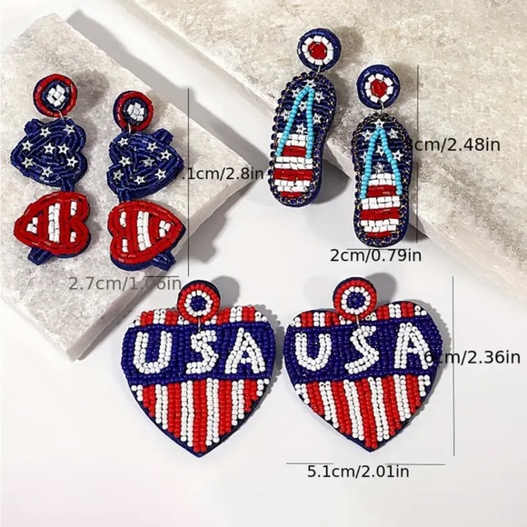 Beaded Patriotic Sandals Dangle Earrings - Picture 3 of 3